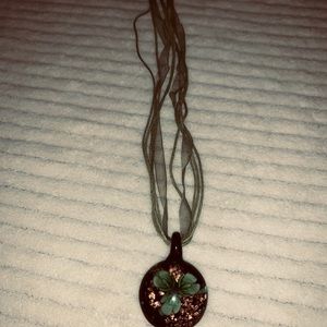 Jewelry - Glass floral pendant fabric necklace Jewelry - Glass floral pendant fabric necklace